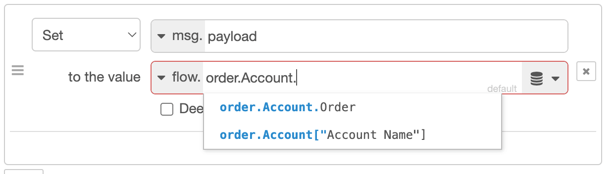 Node-RED editor autocompleting properties